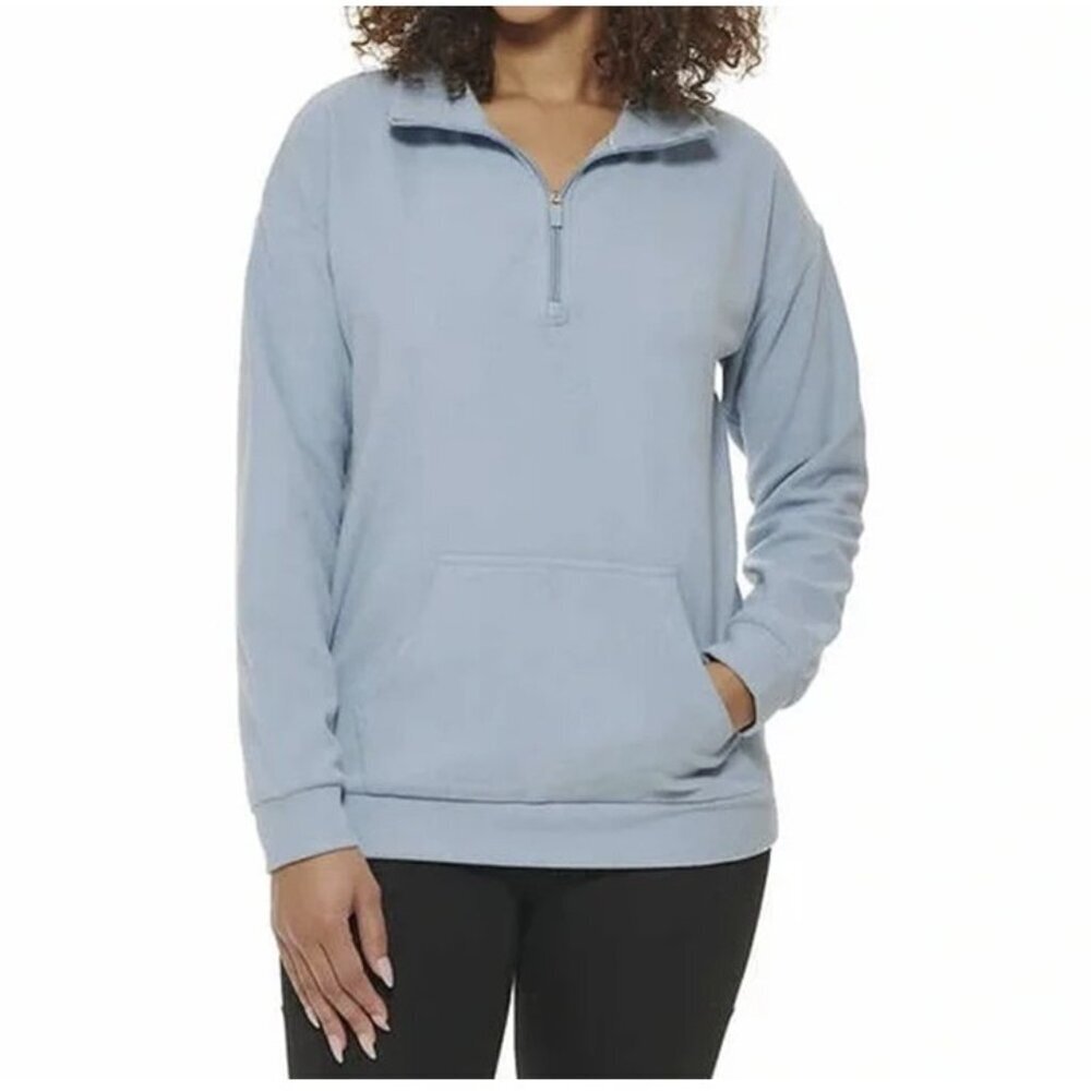 Marc New York by Andrew Marc New Women's Ribbed Knit Quarter Zip Pullover Blue S